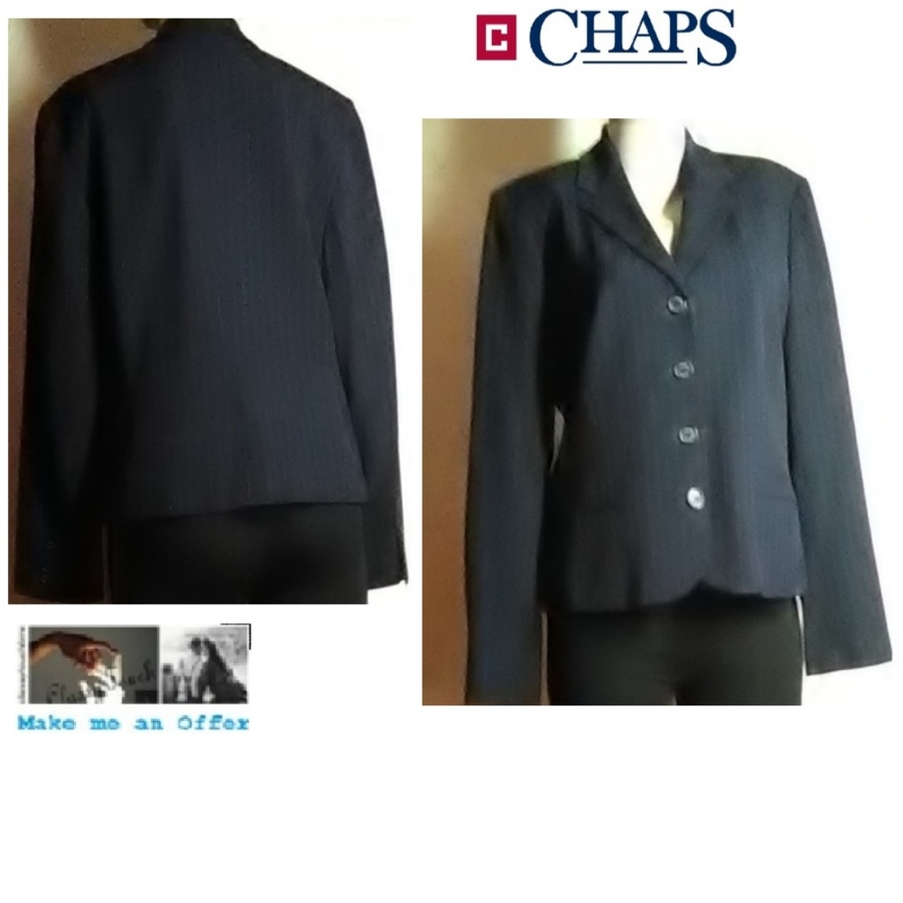 Chaps New Black Pinstripe Blazer Size 14